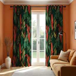 Tropical Jungle Curtains, Bold Red & Green Banana Leaf & Heliconia Floral Drapes, Exotic Window Treatment For Living Room Or Bedroom Decor - thumbnail 3