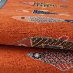 Handmade Orange Wool Rug, Custom Made Thick Entrance Runner, Bold Koi Fish Decor - thumbnail 2