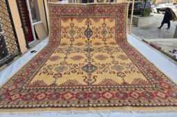 Handmade Afghan Kazak Wool Rug Tribal Geometric Medallion, 12.6 X 9.5 Ft - thumbnail 1