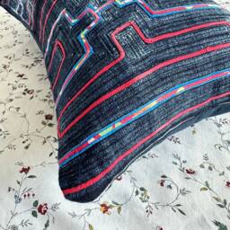 Vintage Hmong Embroidered Pillow Cover Organic Hemp Lumbar Cushion - 12x20 - thumbnail 2