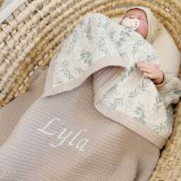 Neutral Organic Cotton Super Soft Personalized Baby Blanket Girl Waffle Stroller Rainbow Muslin - thumbnail 2