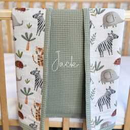 Neutral Organic Cotton Super Soft Personalized Baby Blanket Girl Waffle Stroller Rainbow Muslin - thumbnail 3