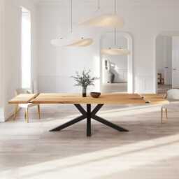 Solid Oak Extendable Dining Table With Star Legs - Industrial Rustic Handmade Kitchen Clar 092 - thumbnail 2