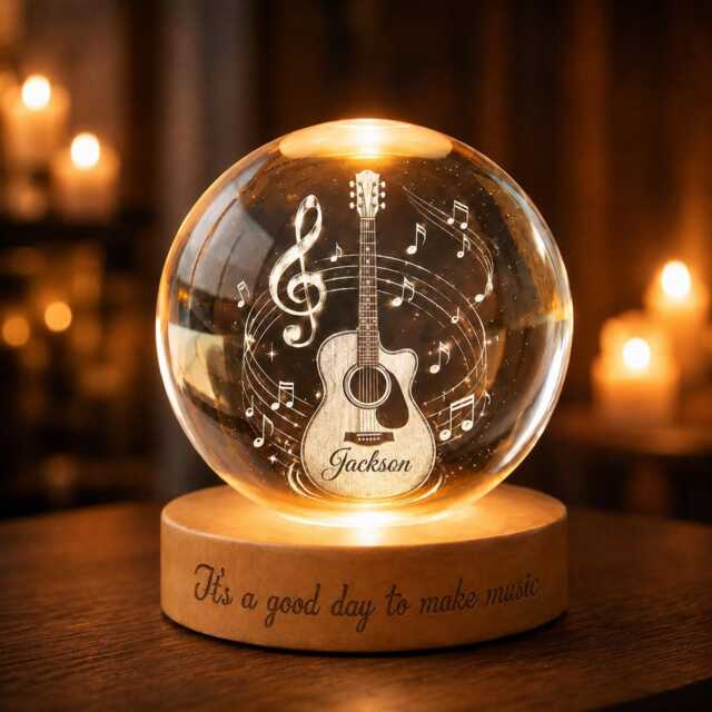 Personalized Guitar Night Light, Custom Musician Gift, Music Teacher Thank You Crystal Ball Lamp, Gift For Player - image 1