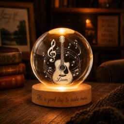 Personalized Guitar Night Light, Custom Musician Gift, Music Teacher Thank You Crystal Ball Lamp, Gift For Player - thumbnail 2