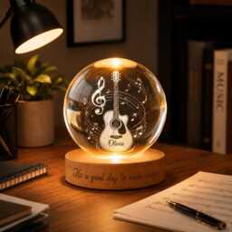 Personalized Guitar Night Light, Custom Musician Gift, Music Teacher Thank You Crystal Ball Lamp, Gift For Player - thumbnail 3