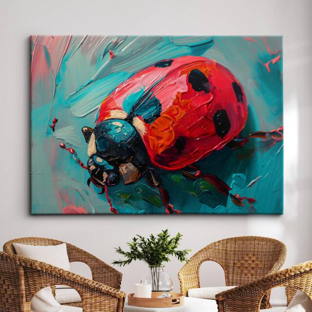 Colorful Ladybug Abstract Oil Painting Pop Art Style Wall Framed Canvas Poster Print Home Kitchen Living Room Decor Wildlife Gifts - image 1
