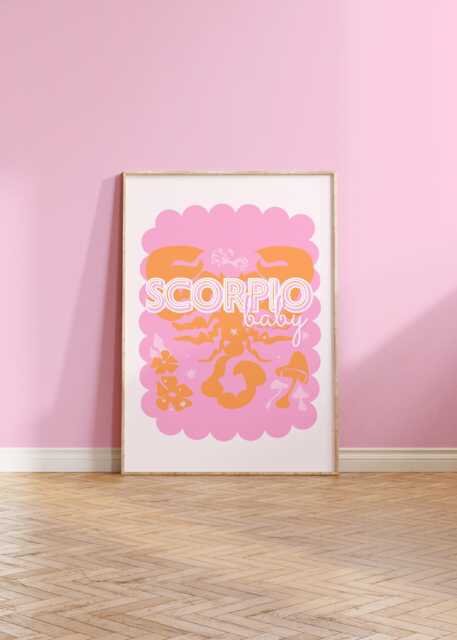 Scorpio - Zodiac Wall Print, Astrology Art, Decor, Star Sign Poster, Gift For Her, Birthday, Groovy, Vibrant A2/A3/A4/A5/8x10/5x7 - image 1