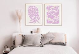 Lilac Blush Floral Wall Art Prints, Home Decor, Purple & Beige Bedroom Silver Deco, Modern Art, Botanical , Set Of 2 - thumbnail 1