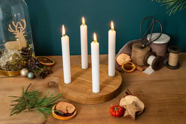 Round Wooden Advent Wreath For Taper Candles - Scandinavian Christmas Decoration Made Of Oak, Walnut Or Beech, Simple, Safe & Reusable - image 1