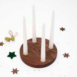 Round Wooden Advent Wreath For Taper Candles - Scandinavian Christmas Decoration Made Of Oak, Walnut Or Beech, Simple, Safe & Reusable - thumbnail 3