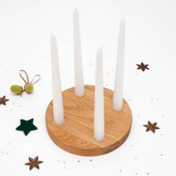 Round Wooden Advent Wreath For Taper Candles - Scandinavian Christmas Decoration Made Of Oak, Walnut Or Beech, Simple, Safe & Reusable - thumbnail 2