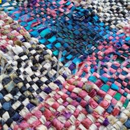 Hand Woven Throw, Accent Piece, Lap Blanket Or Table Runner - Rainbow Recycled Sari Silk Ribbon, Continuous Weave, Fair Trade, One Of A Kind - thumbnail 2