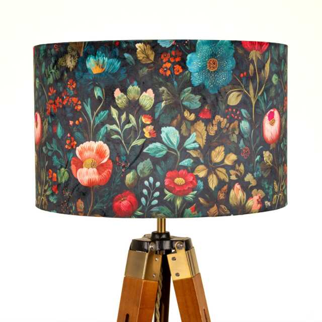 Dark Green Luxury Flowers Print Velvet Lampshade 25cm 30cm 35cm 40cm 45cm - Drum Lamp Shade Handmade Home Decor Ceiling Lush Floral - image 1