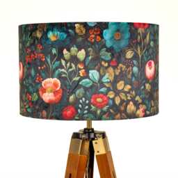 Dark Green Luxury Flowers Print Velvet Lampshade 25cm 30cm 35cm 40cm 45cm - Drum Lamp Shade Handmade Home Decor Ceiling Lush Floral - thumbnail 1
