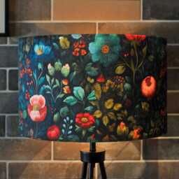 Dark Green Luxury Flowers Print Velvet Lampshade 25cm 30cm 35cm 40cm 45cm - Drum Lamp Shade Handmade Home Decor Ceiling Lush Floral - thumbnail 2