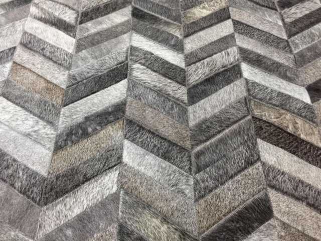 Charcoal Cowhide Rug - Chevron Patchwork Design - image 1