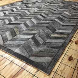 Charcoal Cowhide Rug - Chevron Patchwork Design - thumbnail 2