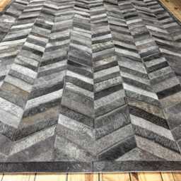 Charcoal Cowhide Rug - Chevron Patchwork Design - thumbnail 3