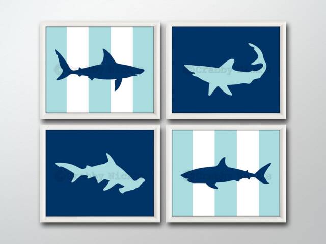 Shark Prints - Nautical, Sharks, Nursery Art, Print, Great White, Nautical Prints, Salt Life, Baby Shower, Boy, Girl - image 1