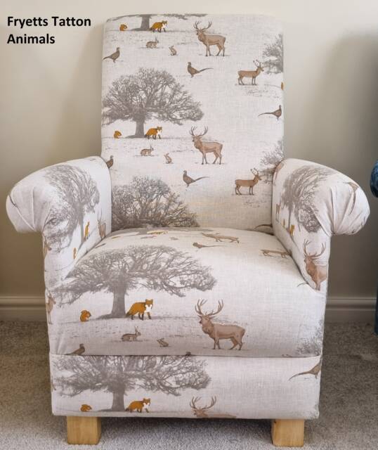 Fryetts Woodland Animals Children's Armchair Ochre Stag Hound Hare Nursery Chair Kids Monkeys Nautical Dogs Girls Boys Seat Bedroom - image 1