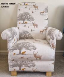 Fryetts Woodland Animals Children's Armchair Ochre Stag Hound Hare Nursery Chair Kids Monkeys Nautical Dogs Girls Boys Seat Bedroom