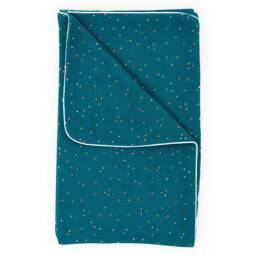 Kraftkids Baby Blanket, Muslin, Gold Dots On Petrol Blue - thumbnail 3