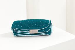 Kraftkids Baby Blanket, Muslin, Gold Dots On Petrol Blue - thumbnail 1