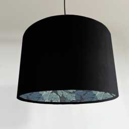 Black Velvet Drum Lampshade, Double Sided Lampshade With Acanthus Blue Leaves Paper Interior, William Morris - thumbnail 1