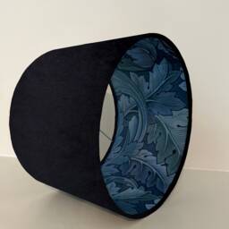 Black Velvet Drum Lampshade, Double Sided Lampshade With Acanthus Blue Leaves Paper Interior, William Morris - thumbnail 2
