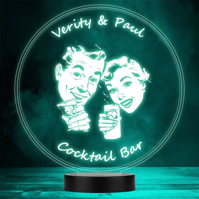 Vintage Couple Cocktails Toasting Home Bar Man Cave Colour Change Night Light - image 1