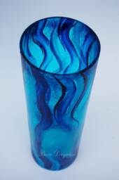 Hand Painted Blue Glass Cylinder Vase, Marine Design - thumbnail 1