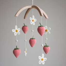strawberries & Daisies Baby Mobile - Floral Garden & Farm Fruit Decor, Handmade in UK - thumbnail 1
