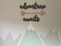 Woodland Nursery Wall Sign. Arrow Sign & Word Signs Adventure Awaits Kids Room Art Wall Decor. Playroom Nursery - thumbnail 1