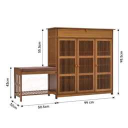 Wood Shoe Cabinet Bench With Cushion, 3 Door Storage Organizer Rack - thumbnail 4