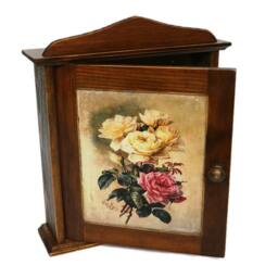 Key Holder Cabinet Roses Wood Victorian Key Box Organizer Decoupage Gift Home Decor Wall - thumbnail 2