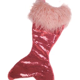 Mermaid Tail Christmas Stocking - Salmon Siren Sequin Shag- Made By I Believe in Mermaids - thumbnail 2