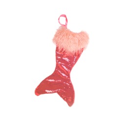 Mermaid Tail Christmas Stocking - Salmon Siren Sequin Shag- Made By I Believe in Mermaids - thumbnail 1