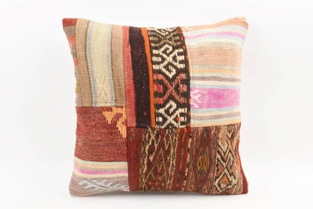 Handmade Turkish Kilim Pillow 18'' Embroidered Wool Cushion - image 1