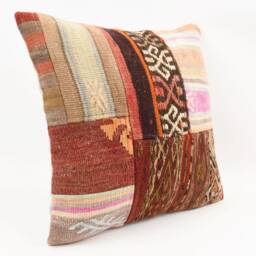 Handmade Turkish Kilim Pillow 18'' Embroidered Wool Cushion - thumbnail 3