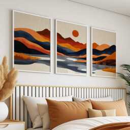 Japanese Mountain Set Of 3, Sunset Landscape Posters, Modern Nature Prints, Orange & Blue Wall Art, Minimalist Home Decor, Boho Art Prints - thumbnail 2