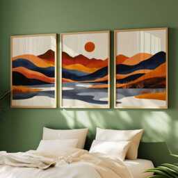 Japanese Mountain Set Of 3, Sunset Landscape Posters, Modern Nature Prints, Orange & Blue Wall Art, Minimalist Home Decor, Boho Art Prints - thumbnail 3