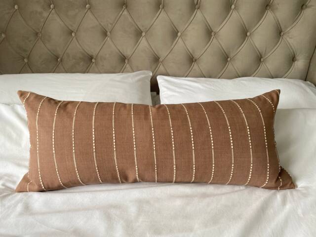 Tan Brown Bolster Cushion Cover, Coffee Lumbar Pillow, Extra Long Large Pillow Case, Striped Throw - image 1