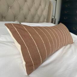 Tan Brown Bolster Cushion Cover, Coffee Lumbar Pillow, Extra Long Large Pillow Case, Striped Throw - thumbnail 3