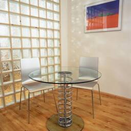Platform Round Glass Dining Table - Spring Leg - thumbnail 2