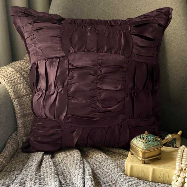 Brown Satin, Ruched Textured Solid Pattern, Contemporary Throw Pillow Cover/Euro Sham - Dreamy - image 1