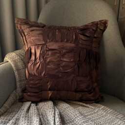 Brown Satin, Ruched Textured Solid Pattern, Contemporary Throw Pillow Cover/Euro Sham - Dreamy - thumbnail 3