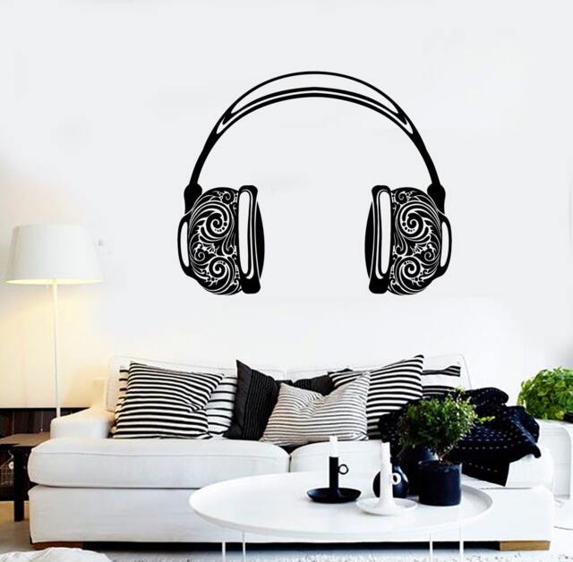 Wall Vinyl Music Headphones Ornament Guaranteed Quality Decal Mural Art 1572Dz - image 1