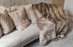 Handmade Faux Fur Throw Blanket Light Brown Wolf, Oatmeal Lining