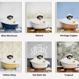 Dachshund Sausage Dog in A Bath Print, Bathing, Funny Bathroom Animal Bathtub, Wiener Tub Whimsy - thumbnail 3